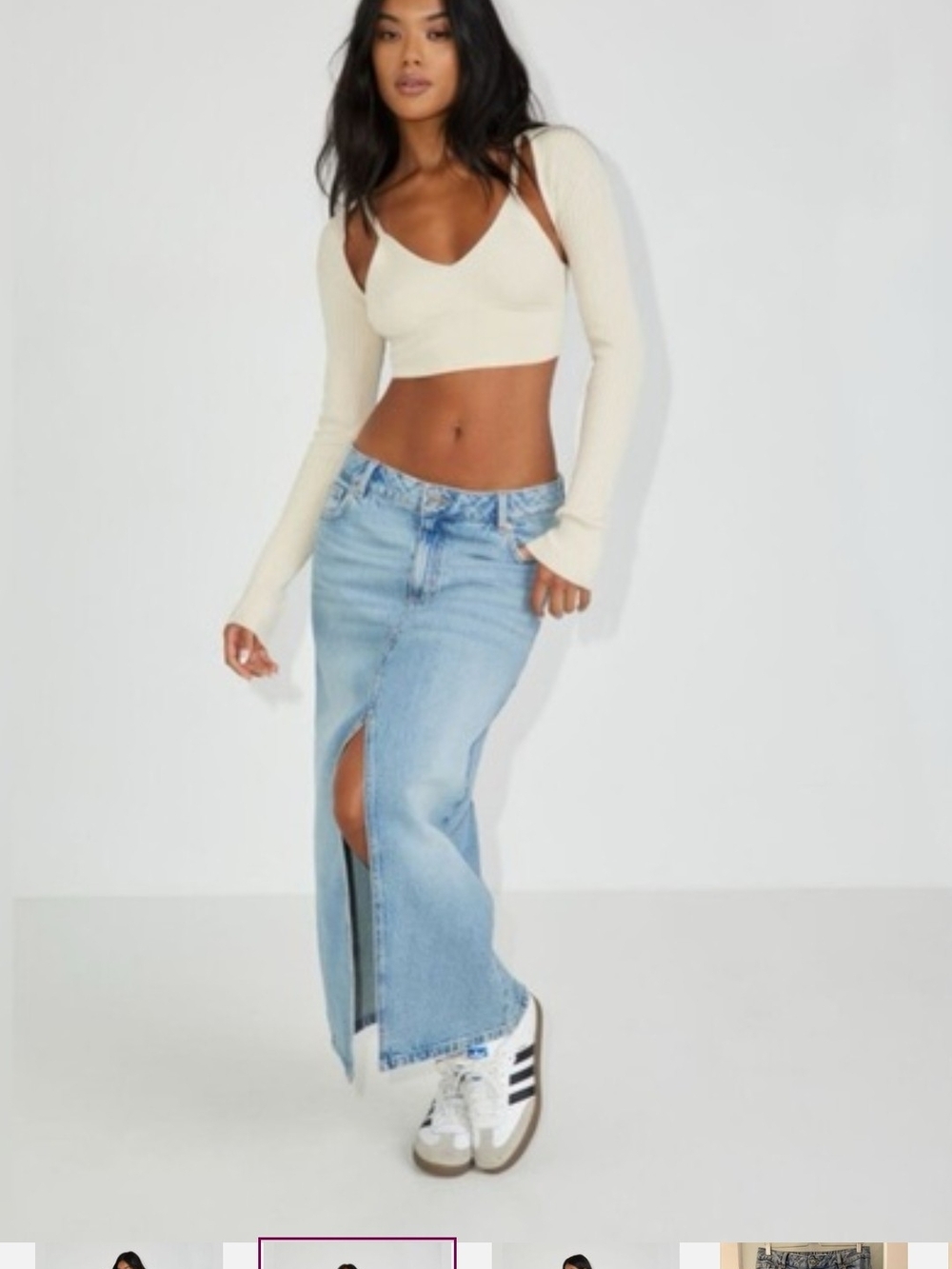 Garage Light Blue Denim Maxi Skirt with Front Slit